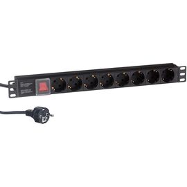  Блок розеток ExeGate ServerPro PDU-19H803 Al-8S-EU2CU-SW (EX280842RUS) 19", 1U, Алюминий, 8 Schuko, кабель с евровилкой VDE-250V-16A-3*1.5mm2, медь 