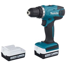  Дрель-шуруповерт Makita DF347DWE Дрель ак,(14.4В,2х1.5Ач Li-ion,БЗП-10мм,0-400/0-1400об/м,30/15Нм,1.4кг,чем,G-серия) 