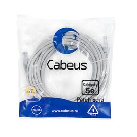  Патч-корд Cabeus (PC-UTP-RJ45-Cat.5e-10m-LSZH) U/UTP, категория 5е, 2xRJ45/8p8c, неэкранированный, серый, LSZH, 10м 