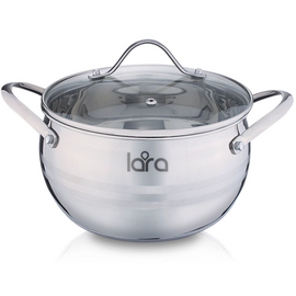  Кастрюля LARA LR02-34 (нерж) серия apple индукц дно крышка стекло 