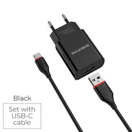  СЗУ BOROFONE BA20A Sharp 1USB, 5V, 2,1A + Type-C (чёрный) 