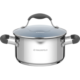  Кастрюля MAUNFELD LAURA MCS22S08GR из нержавеющей стали со стеклянной крышкой, 18 см, 2,2 л. 