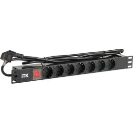  Блок розеток ITK PDU 7 розеток DIN49440 (нем. cтанд.) с LED выключателем, 1U, шнур 2м вилка DIN49441 (нем. станд.), профиль из ПВХ, черный <PH12-7D1-P> 