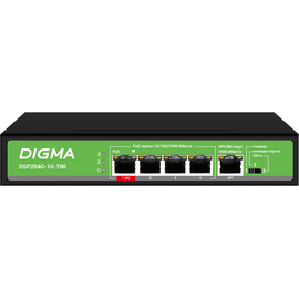  Коммутатор Digma DSP204G-1G-T80 (L2) 5x1Гбит/с 4PoE 4PoE+ 1PoE++ 80W неуправляемый 