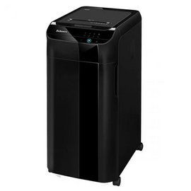  Шредер Fellowes AutoMax 450C черный с автоподачей (секр.P-4) фрагменты 450лист. 68лтр. скрепки скобы пл.карты CD 
