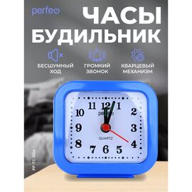 Часы-будильник Perfeo Quartz "PF-TC-004", прямоугольные 8*7,5 см, синие, (Арт. PF_C3099) 