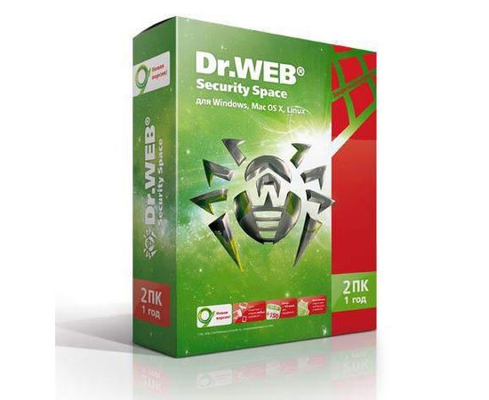  ПО Dr.Web Security Space (КЗ), 2 ПК/1 год. Лицензия, DVD, коробка (BHW-B-12M-2-A3) 