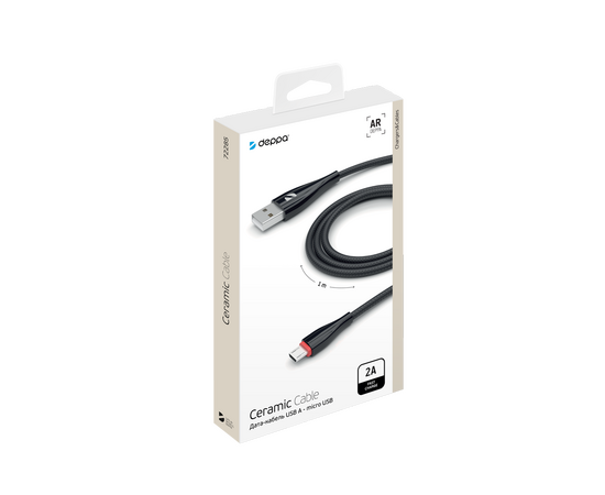  Дата-кабель Ceramic USB - micro USB, 1м, черный, Deppa, 72285 