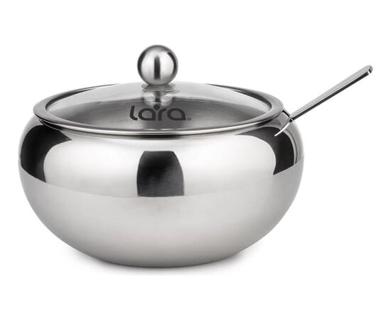  Сахарница LARA LR08-36 с ложкой 560мл, сталь, крышка из закаленного стекла 