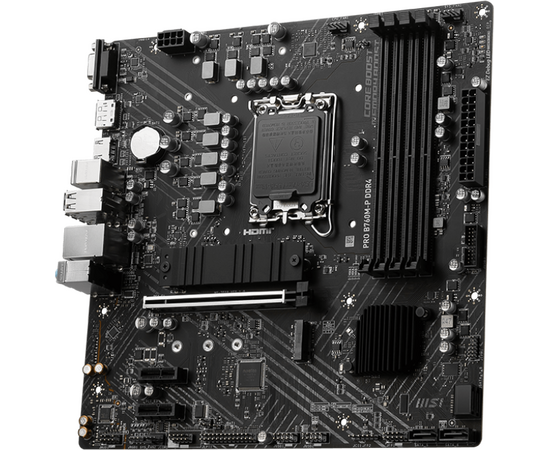  MB s1700 MSI Pro B760M-P DDR4, 4*DDR4, 1*PCIEx16, 2*PCIEx1, 2*M.2, 1*TypeC, , 3*USB3.2Gen1, 8*USB2.0, 4*SATA3.0, 1G, VGA, DP, HDMI, M-ATX, RTL 