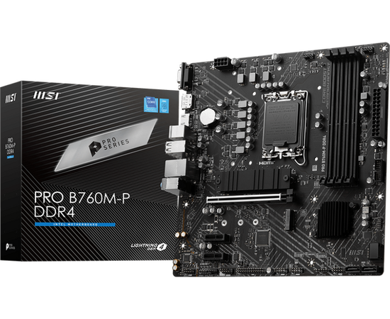  MB s1700 MSI Pro B760M-P DDR4, 4*DDR4, 1*PCIEx16, 2*PCIEx1, 2*M.2, 1*TypeC, , 3*USB3.2Gen1, 8*USB2.0, 4*SATA3.0, 1G, VGA, DP, HDMI, M-ATX, RTL 