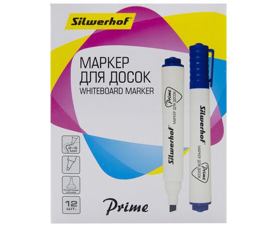  Маркер для досок Silwerhof Prime+ скошенный пиш. наконечник 2-5мм синий коробка 