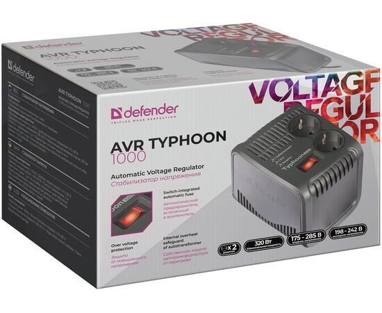  Стабилизатор напряжения AVR Typhoon 1000 320 Вт, 2 розетки (99033) 