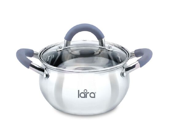  Кастрюля LARA LR02-481 (нерж) серия bell 18x10,5см, 2,6л, капс. инд дно, силик. ручка, стекл. крышка 