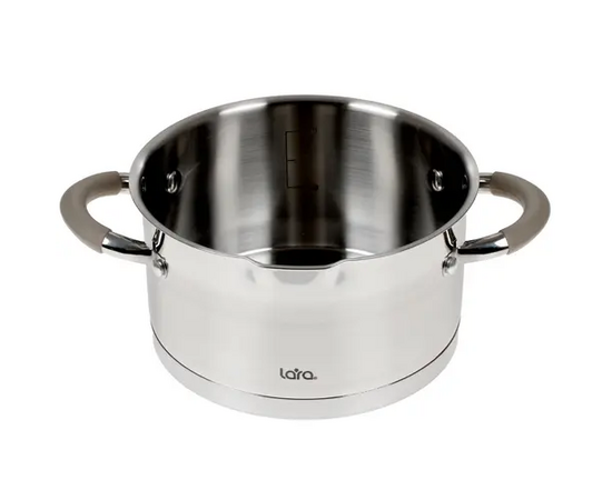  Кастрюля LARA LR02-341 (нерж) серия <Берлин> 2,4л 18x10см капс.дно, шкала, силик.накл, крыш.-дуршлаг 
