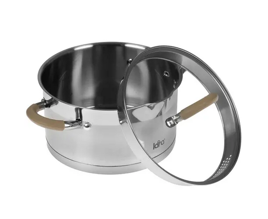  Кастрюля LARA LR02-342 (нерж) серия <Берлин> 3,1л 20x11см капс.дно, шкала, силик.накл, крыш.-дуршлаг 