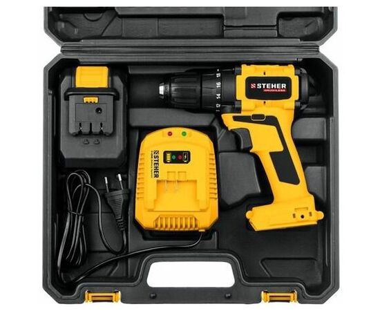  Дрель-шуруповерт STEHER CDB-200-1, в кейсе 