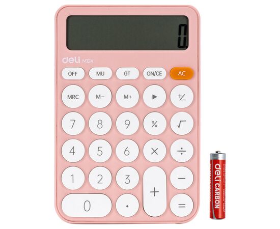  Калькулятор настольный Deli EM124PINK розовый 12-разр. 