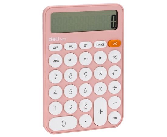  Калькулятор настольный Deli EM124PINK розовый 12-разр. 