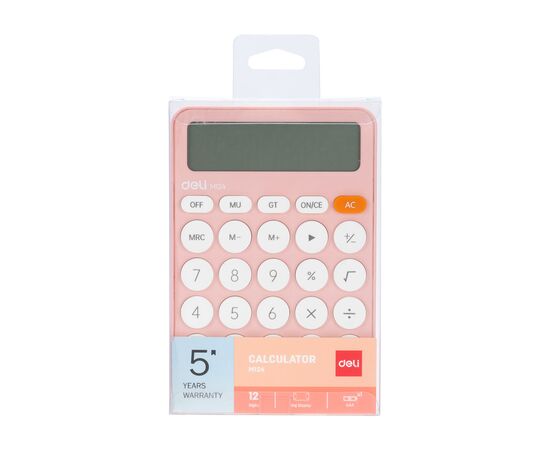  Калькулятор настольный Deli EM124PINK розовый 12-разр. 