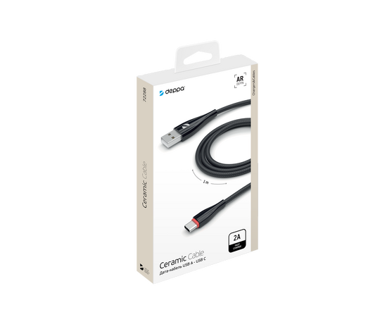  Дата-кабель Ceramic USB - USB-C, 1м, черный, Deppa 